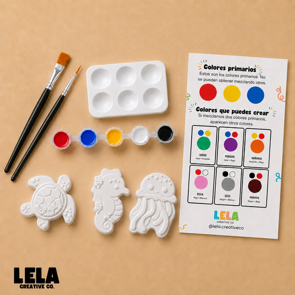 Kit de Pintura Creativo para Niños, Tortuga, caballito de mar y medusa. Entretenimiento sin pantallas
