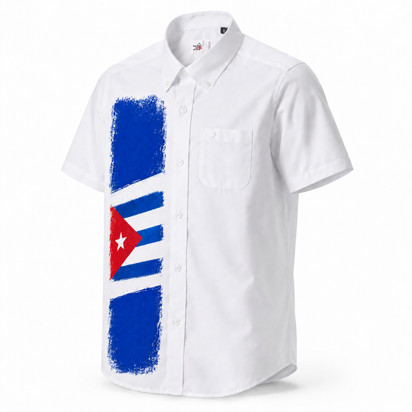 Camisa de Cuba para Niño – Blanca con Diseño de la Bandera Cubana| Tallas 2 a 14