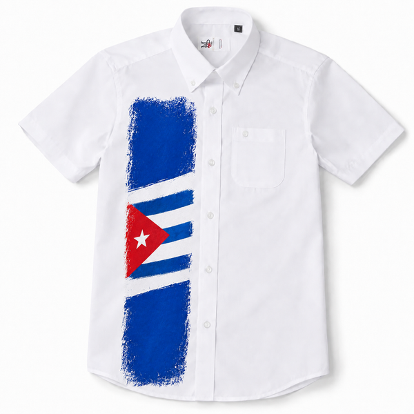 Camisa de Cuba para Niño – Blanca con Diseño de la Bandera Cubana| Tallas 2 a 14