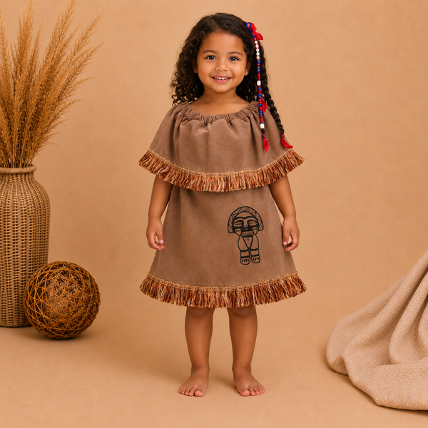 Vestido Taíno para Niña con Flecos | Colección Raza