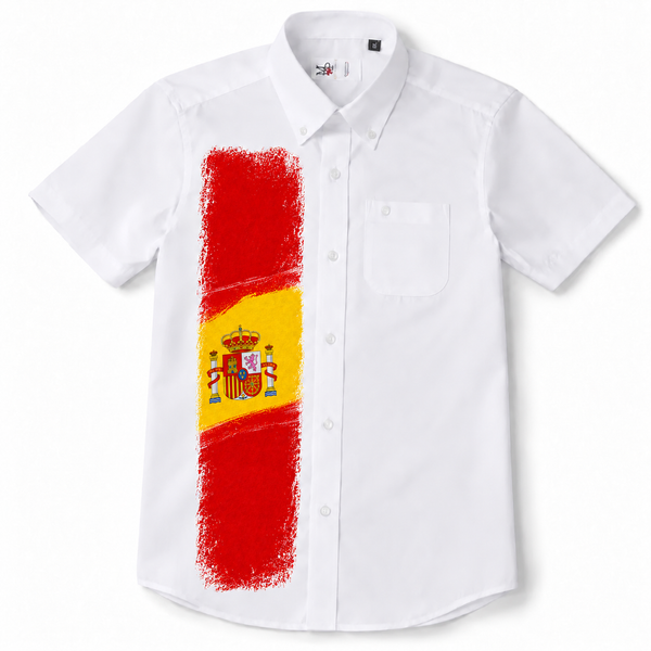 Camisa de España para Niño – Blanca con Diseño de la Bandera Española| Tallas 2 a 14