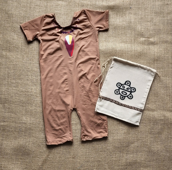 Body marron para niñas y nagua Taina. disponible tallas desde #2 hasta #12.