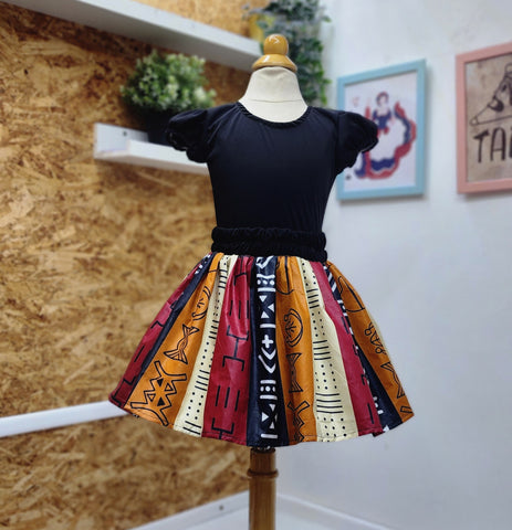 Set Africano con turbante para niñas, Leotardo y falda, disponible desde talla 12 meses hasta talla #12
