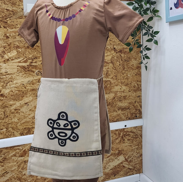 Body marron para niñas y nagua Taina. disponible tallas desde #2 hasta #12.