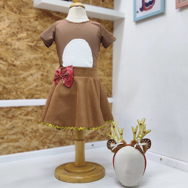 Set inspirado en Reno navideño, Body, falda y orejitas de reno, desde talla 12 meses hasta #12