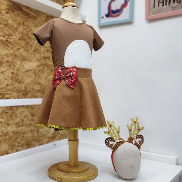 Set inspirado en Reno navideño, Body, falda y orejitas de reno, desde talla 12 meses hasta #12