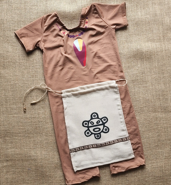 Body marron para niñas y nagua Taina. disponible tallas desde #2 hasta #12.