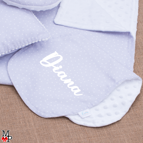 Hombrera para bebe en algodón español, gris con lunares blancos