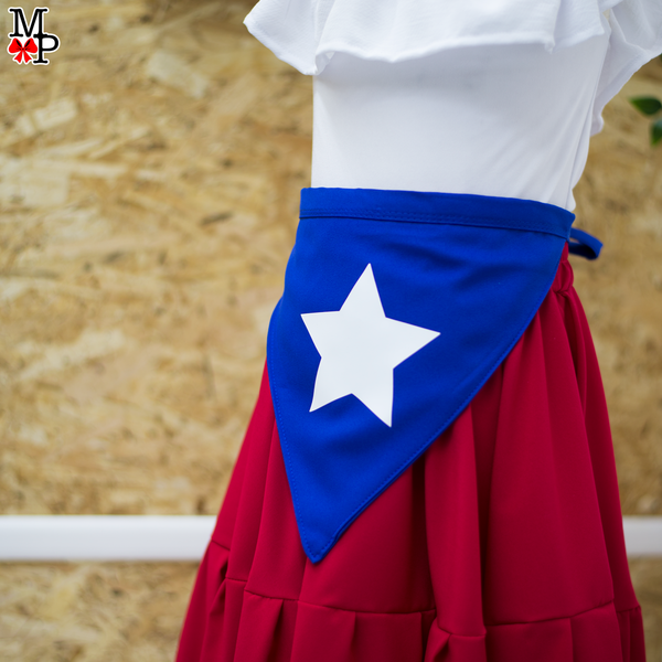 Conjunto típico de Chile,  Chilena, Leotardo, falda de vuelos y accesorio para el pelo combinado