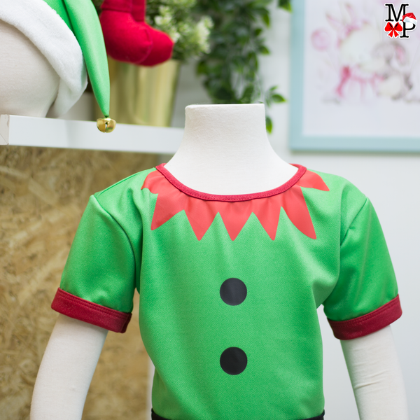 Top, pantalon y gorro para niños inspirado en duende, ayudante de Santa desde talla 12 meses hasta #12