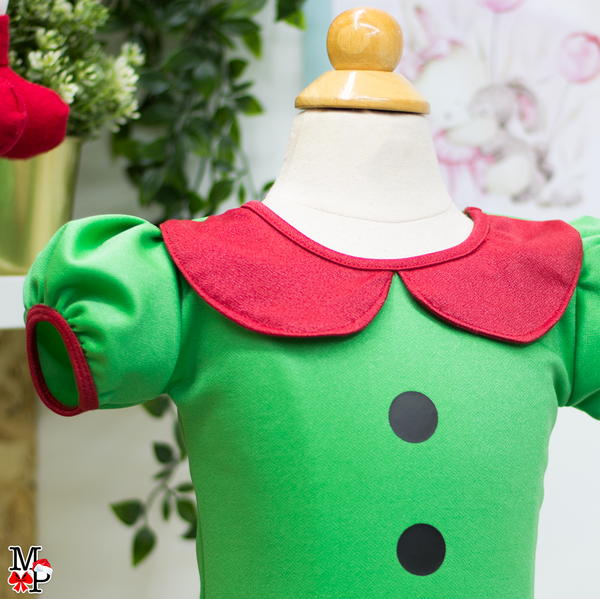 Vestido y gorro para niñas inspirado en duende, ayudante de Santa desde talla 12 meses hasta #12