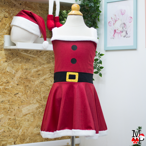 Vestido y gorro para niñas inspirado en Santa Claus, desde talla 12 meses hasta #12