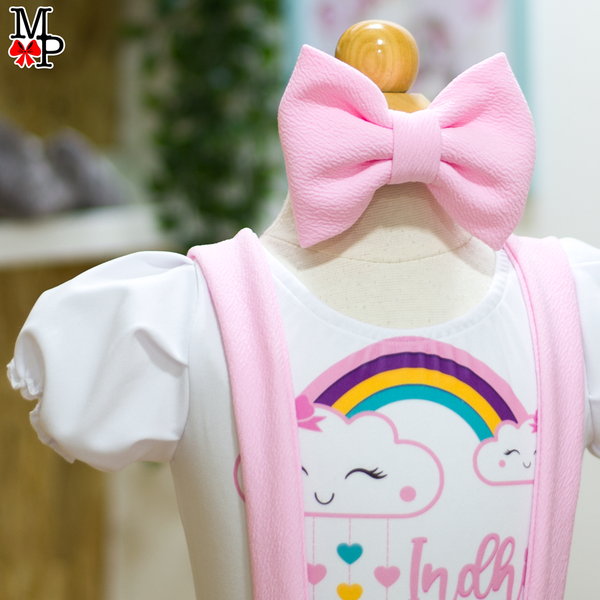 Set de Falda Circular con breteles inspirado en Nube arcoiris, Cumpleaños rosado niñas
