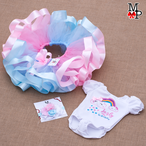 Set de tutu inspirado en nube y arcoiris, ropa de cumpleaños arcoiris para niñas
