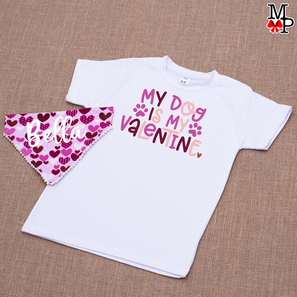 Camisetas blanca de algodon de San Valentin, Mi Perro es mi Valentin