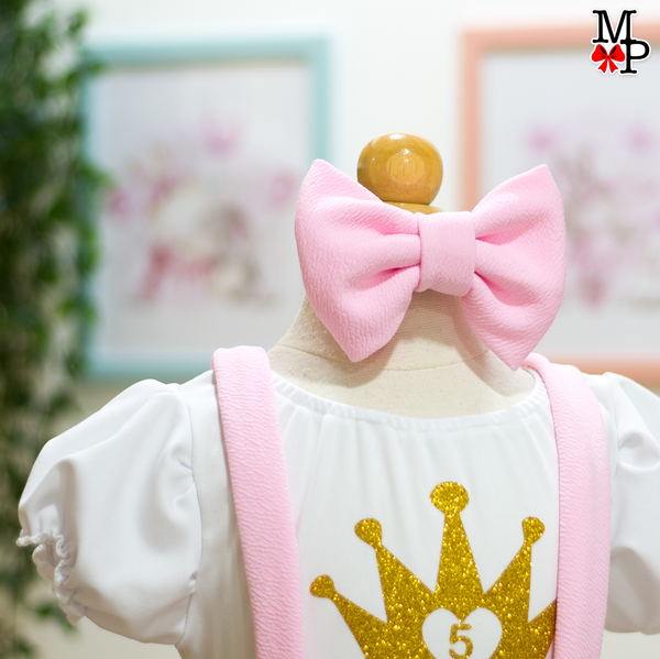 Set de Falda Circular Breteles de Princesa rosada y dorado, Cumpleaños de princesa