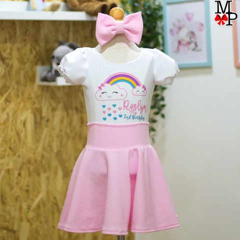 Set de Falda Circular inspirado en Nube arcoiris, Cumpleaños rosado niñas