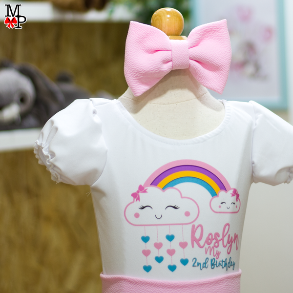 Set de Falda Circular inspirado en Nube arcoiris, Cumpleaños rosado niñas