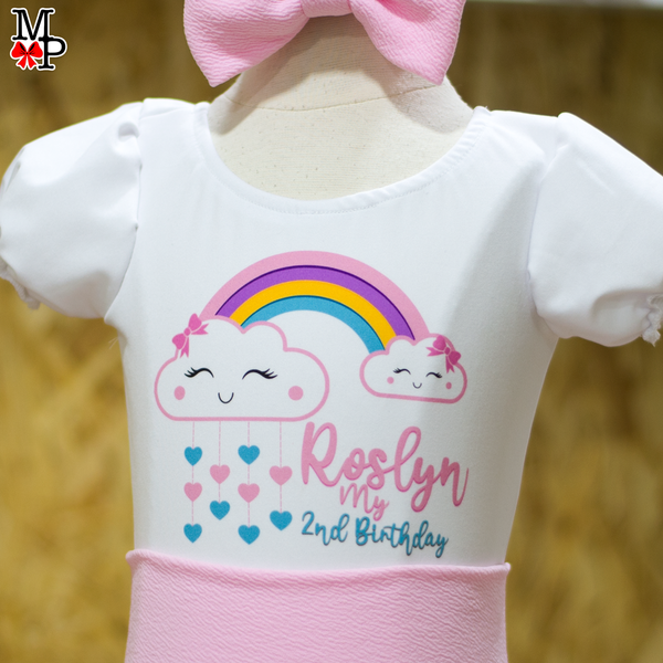 Set de Falda Circular inspirado en Nube arcoiris, Cumpleaños rosado niñas