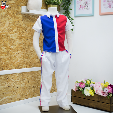 Conjunto inspirado en la bandera dominicana para niños, Camisa y pantalón,  disponible desde talla 12 meses hasta talla #14
