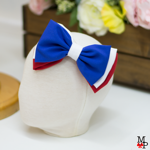 Accesorio para la cabeza inspirado en la bandera dominicano, Lazo tricolor