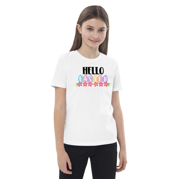Camiseta de algodon para niños, Blanca, Coleccion pascua, Easter Bunny